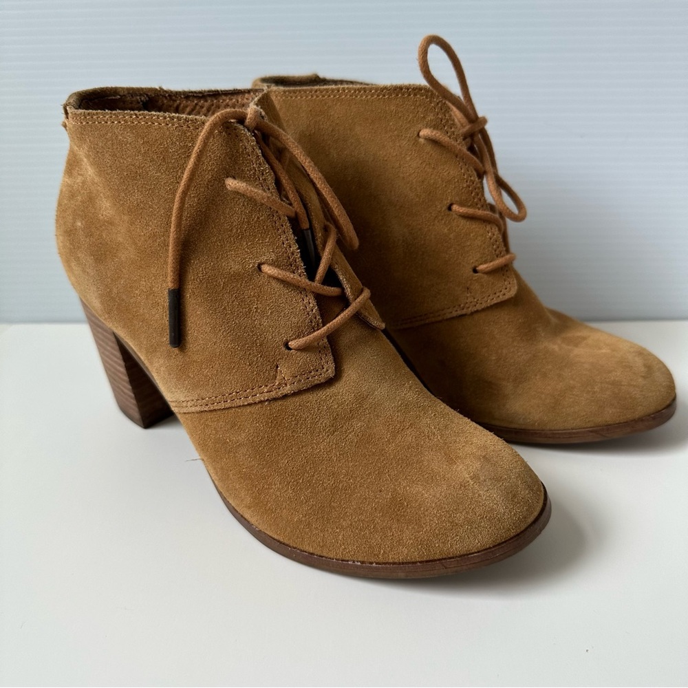 Toms Lunata Lace Up Brown Suede Ankle Boots Size 6.5